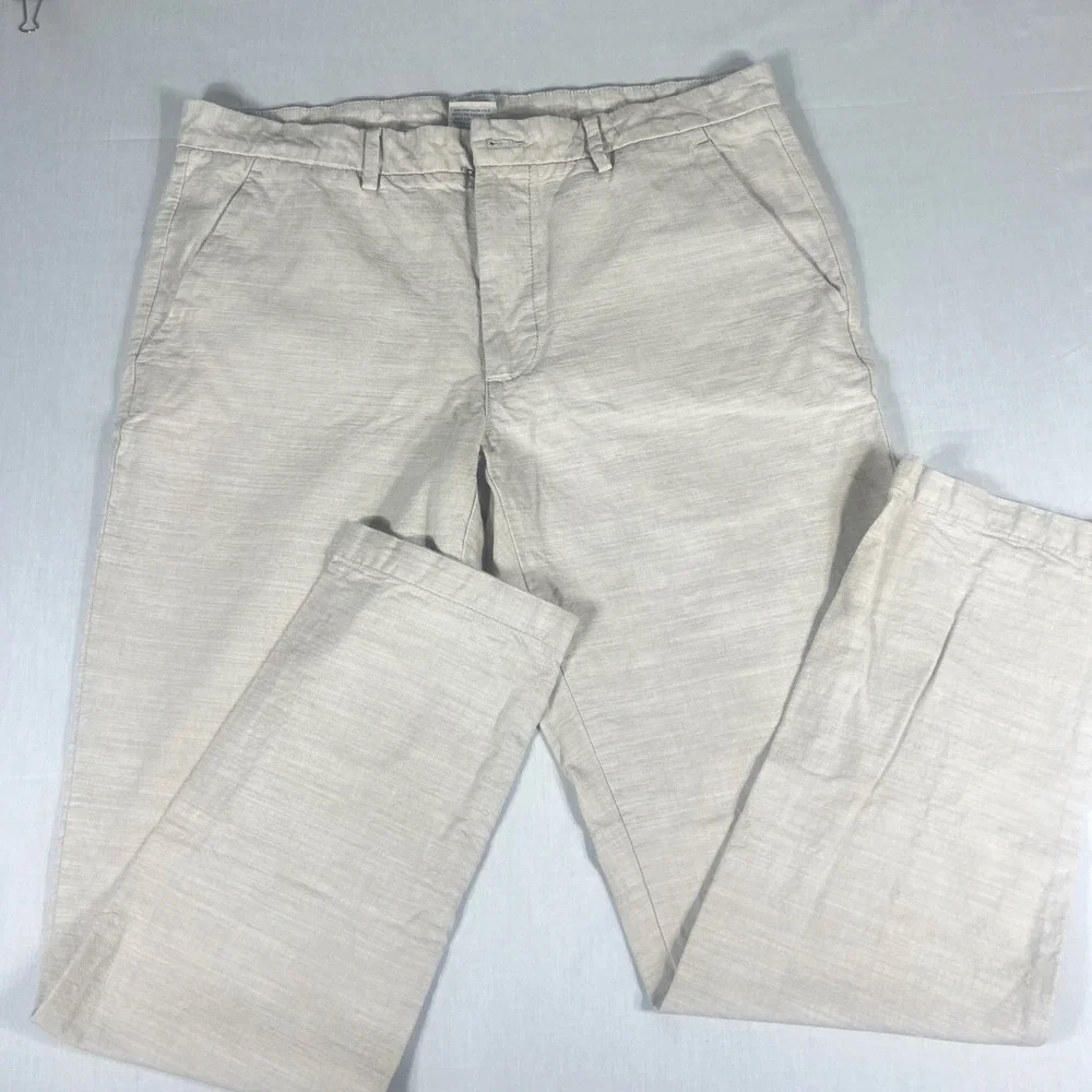 St Johns Bay Mens Chino Pants 36x34 Beige Slub Textured 100% Cotton Classic Fit